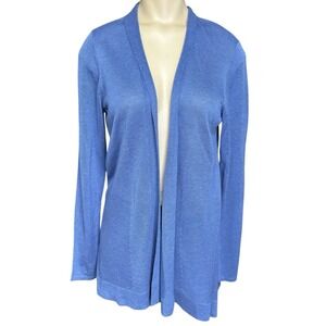 Eileen Fisher Cardigan Women's Small‎ Tencel Merino Wool Open Sweater Blue READ